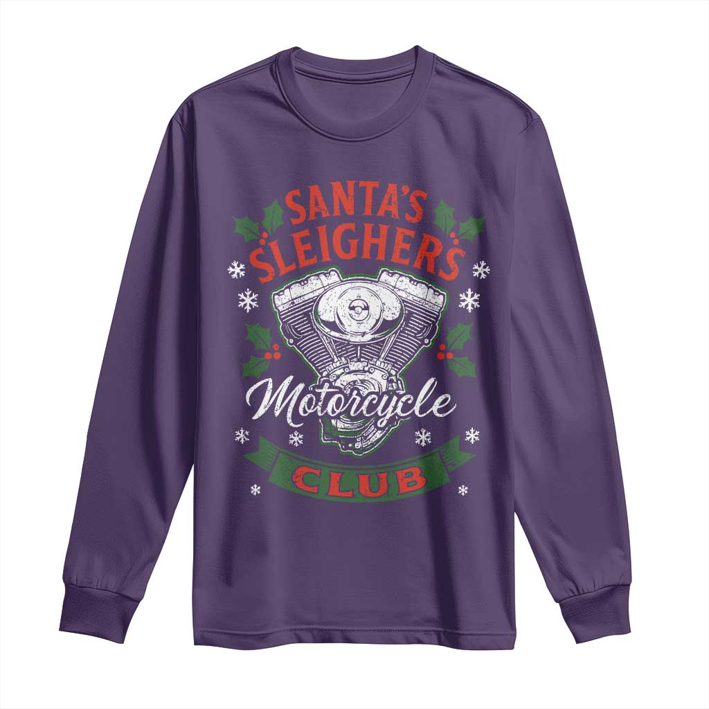 Christmas Motorcycle Biker Long Sleeve Shirt Santas Sleighers Motorcycle Club - Wonder Print Shop