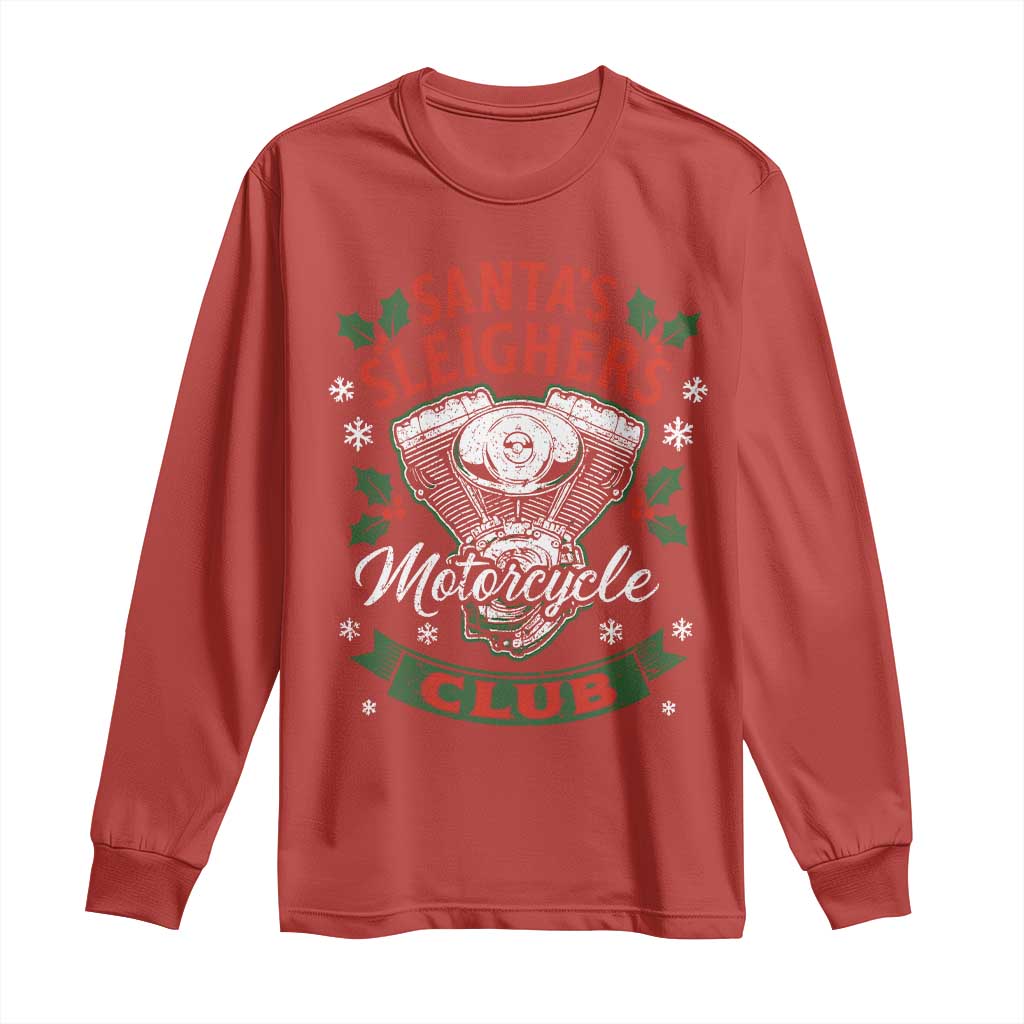 Christmas Motorcycle Biker Long Sleeve Shirt Santas Sleighers Motorcycle Club - Wonder Print Shop