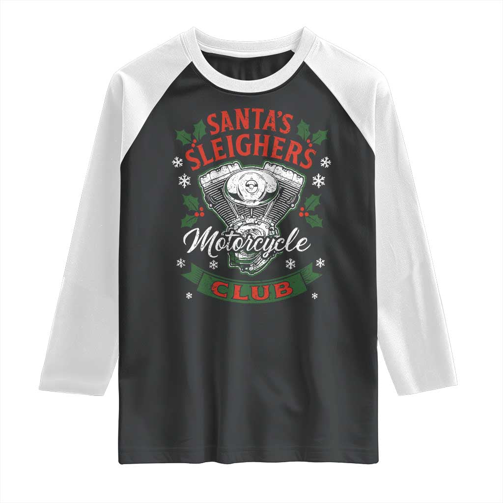 Christmas Motorcycle Biker Raglan Shirt Santas Sleighers Motorcycle Club - Wonder Print Shop