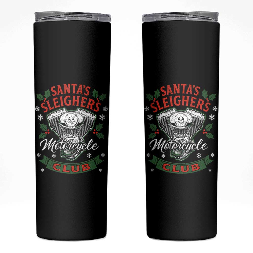 Christmas Motorcycle Biker Skinny Tumbler Santas Sleighers Motorcycle Club - Wonder Print Shop