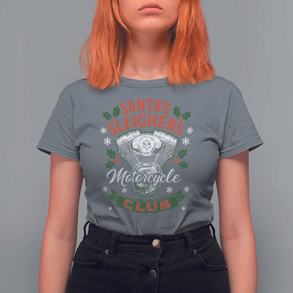 Christmas Motorcycle Biker T Shirt For Women Santas Sleighers Motorcycle Club - Wonder Print Shop