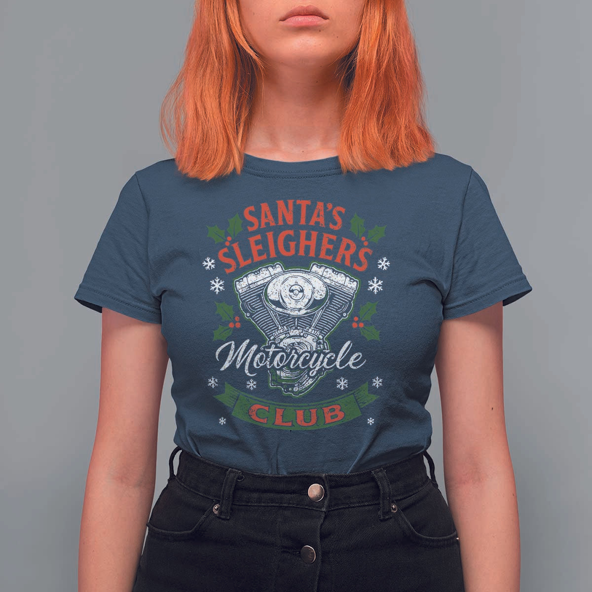 Christmas Motorcycle Biker T Shirt For Women Santas Sleighers Motorcycle Club - Wonder Print Shop