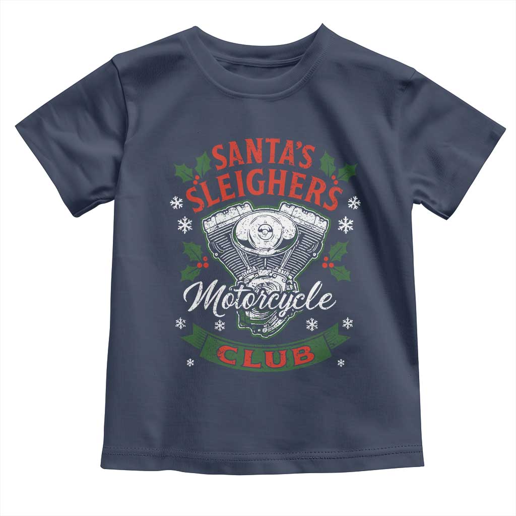 Christmas Motorcycle Biker Toddler T Shirt Santas Sleighers Motorcycle Club - Wonder Print Shop