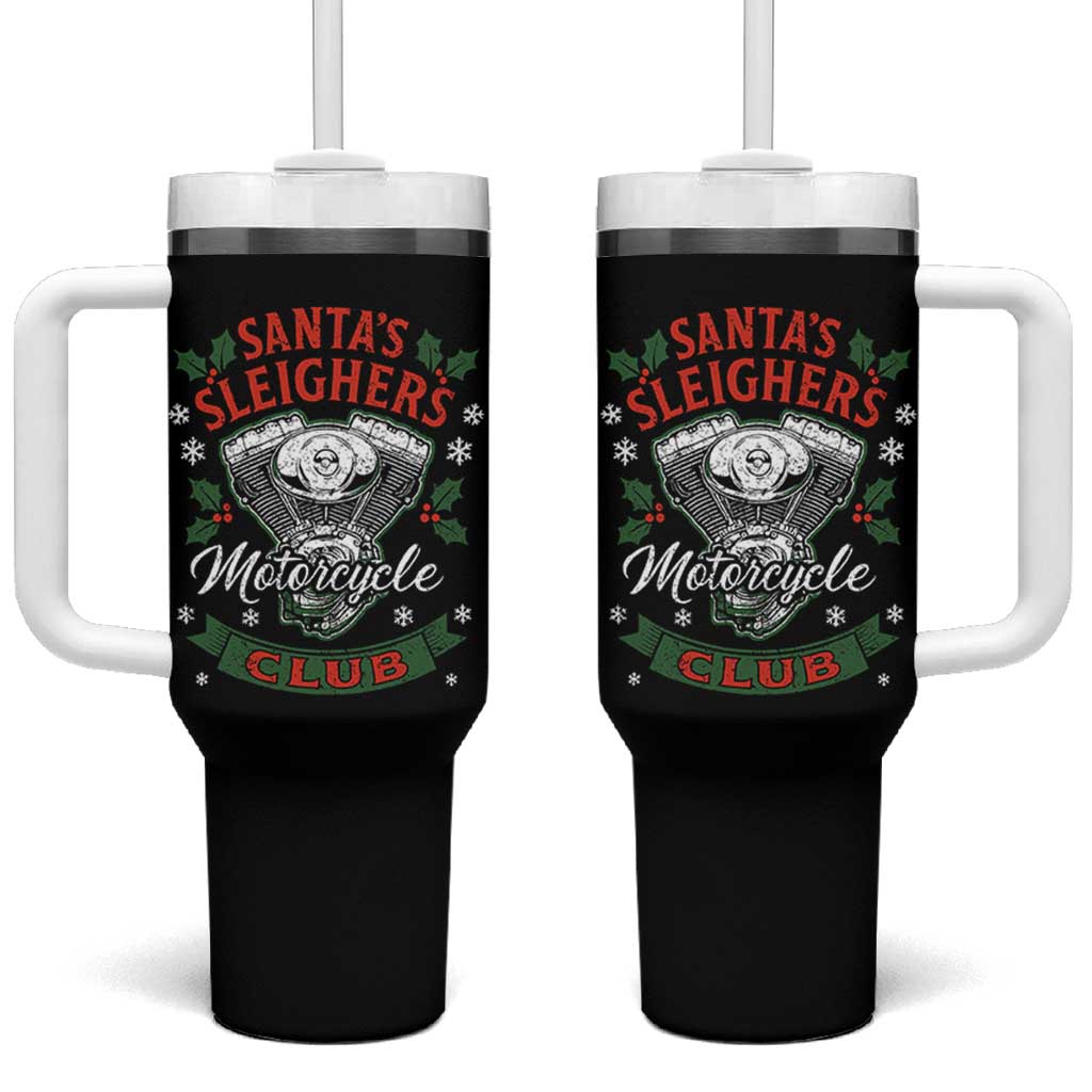 Christmas Motorcycle Biker Tumbler With Handle Santas Sleighers Motorcycle Club - Wonder Print Shop