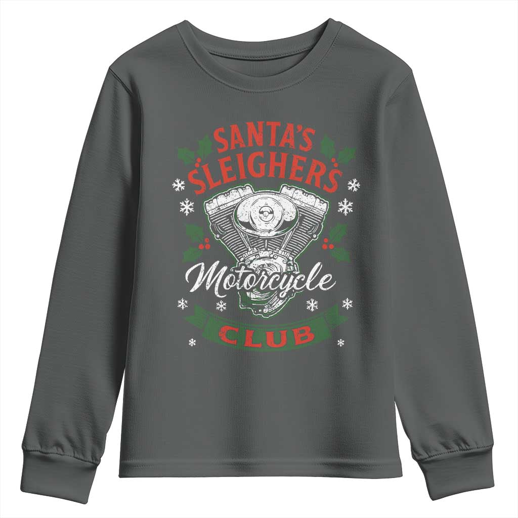 Christmas Motorcycle Biker Youth Sweatshirt Santas Sleighers Motorcycle Club - Wonder Print Shop