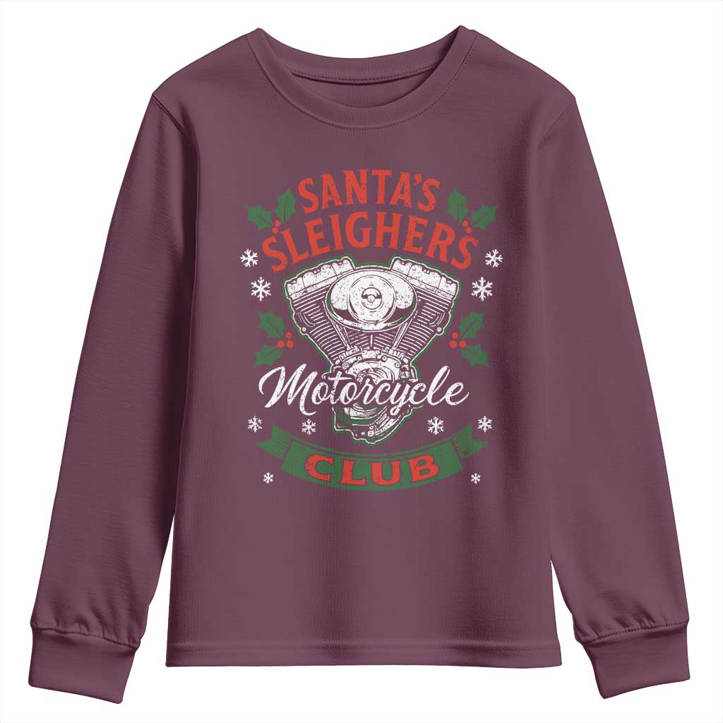 Christmas Motorcycle Biker Youth Sweatshirt Santas Sleighers Motorcycle Club - Wonder Print Shop