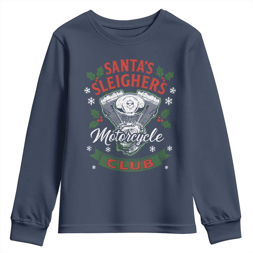 Christmas Motorcycle Biker Youth Sweatshirt Santas Sleighers Motorcycle Club - Wonder Print Shop