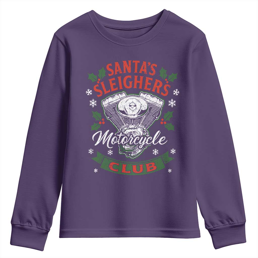 Christmas Motorcycle Biker Youth Sweatshirt Santas Sleighers Motorcycle Club - Wonder Print Shop