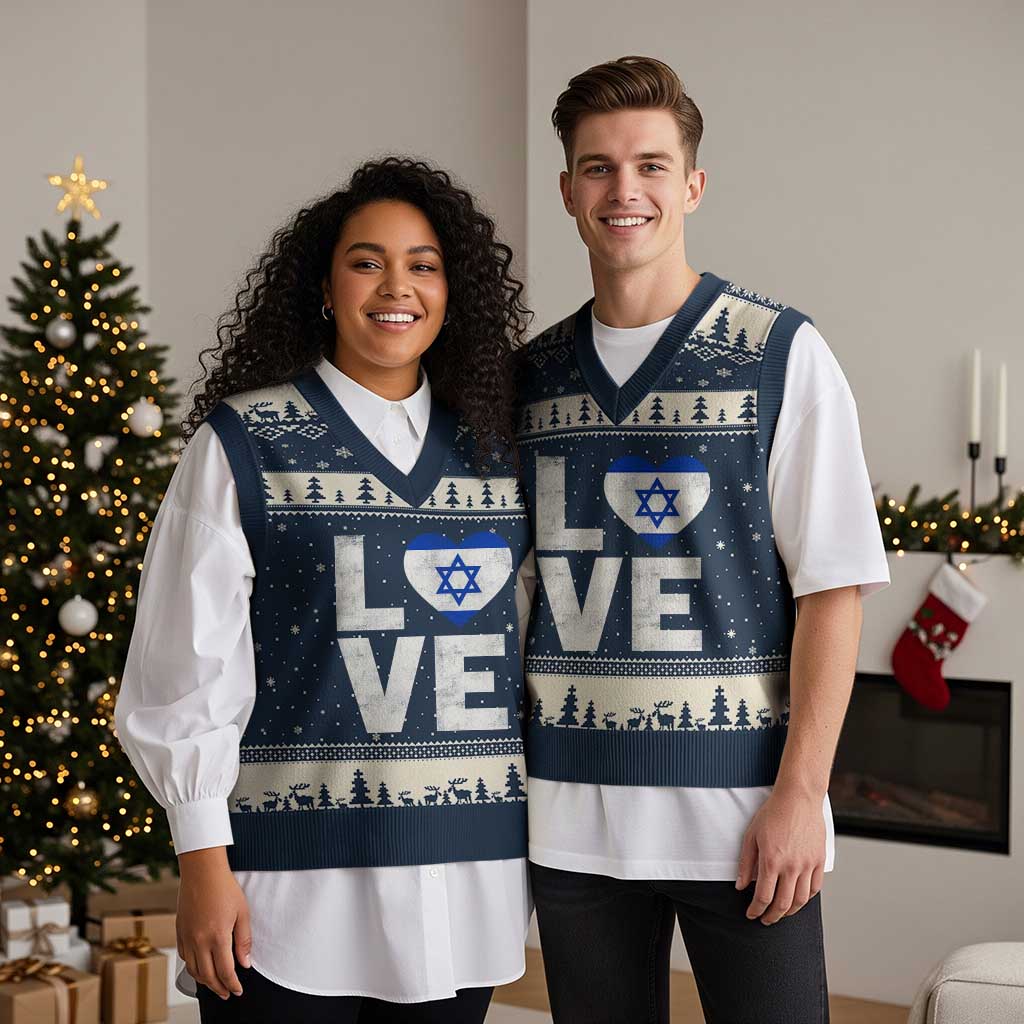 I Love Israel Jewish Gifts Star of David Israeli V-Neck Knit Sweater Vest - Wonder Print Shop