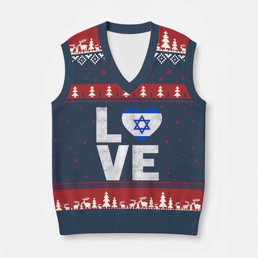 I Love Israel Jewish Gifts Star of David Israeli V-Neck Knit Sweater Vest - Wonder Print Shop