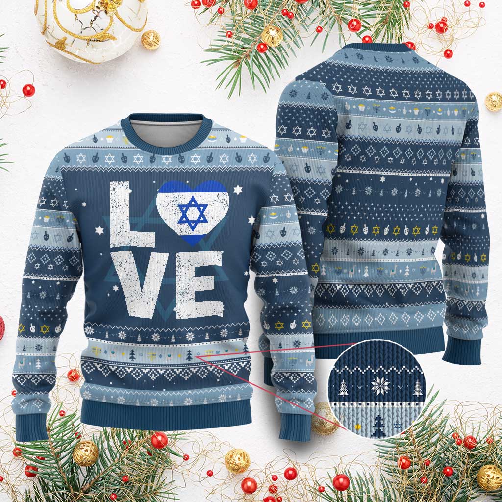 I Love Israel Jewish Gifts Star of David Israeli Hanukkah Ugly Sweater - Wonder Print Shop
