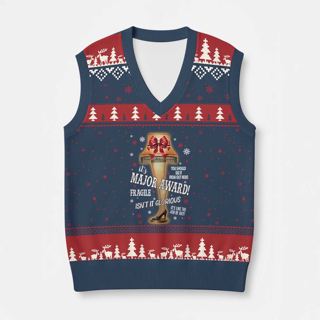 Funny Xmas Movie V-Neck Knit Sweater Vest It Is A Major Award Fragile Italian Leg Lamp - Wonder Print Shop