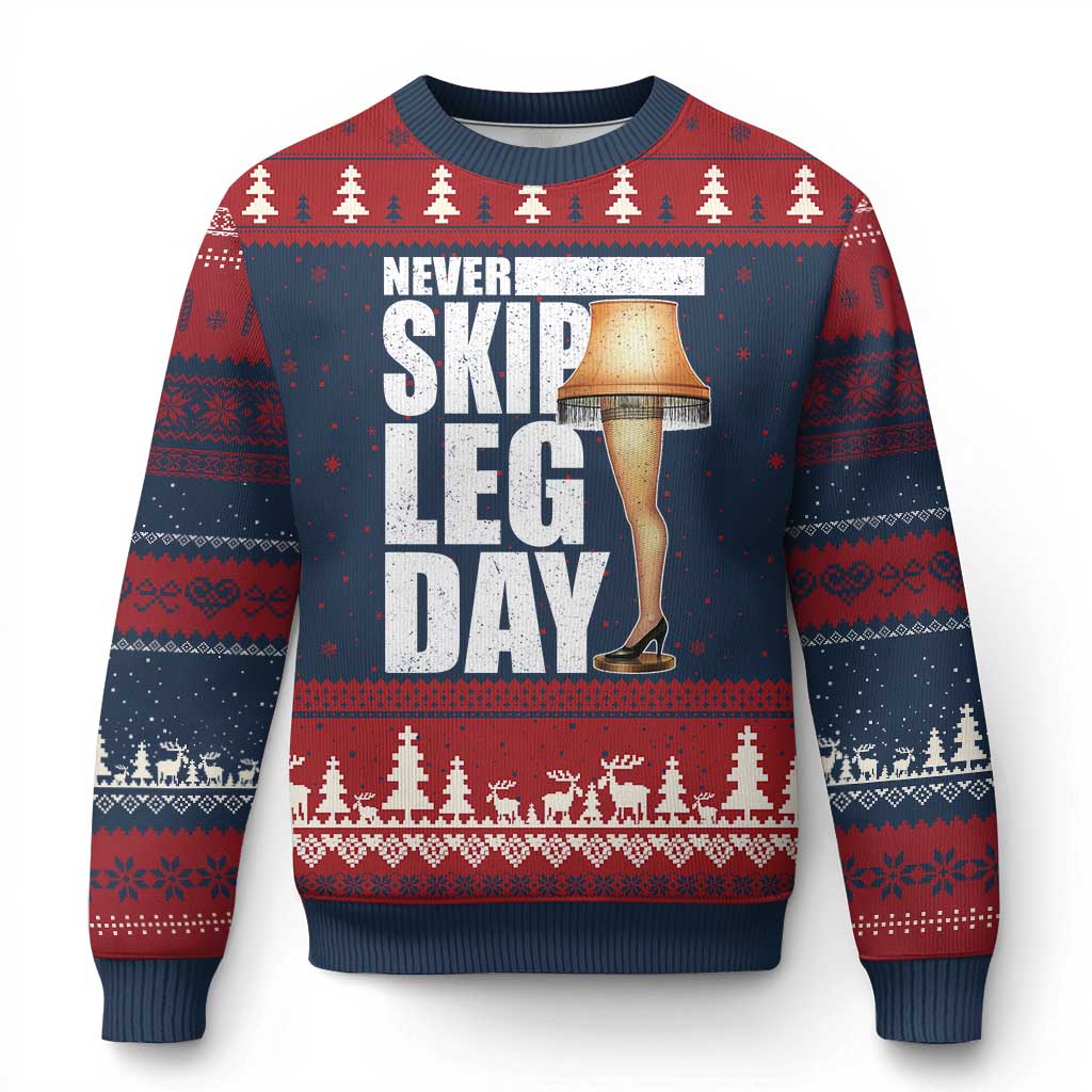 Funny Never Skip Leg Day Xmas Movie Ugly Christmas Sweater Italian Leg Lamp - Wonder Print Shop