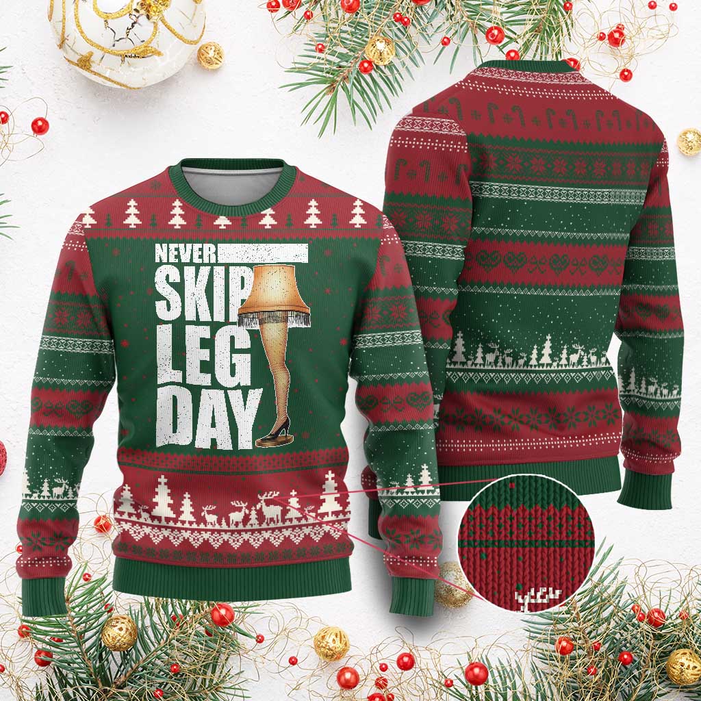 Funny Never Skip Leg Day Xmas Movie Ugly Christmas Sweater Italian Leg Lamp - Wonder Print Shop