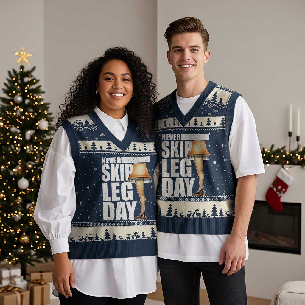 Funny Never Skip Leg Day Xmas Movie V-Neck Knit Sweater Vest Italian Leg Lamp - Wonder Print Shop