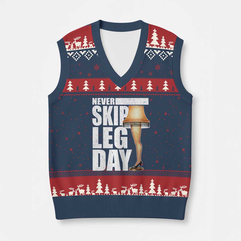 Funny Never Skip Leg Day Xmas Movie V-Neck Knit Sweater Vest Italian Leg Lamp - Wonder Print Shop