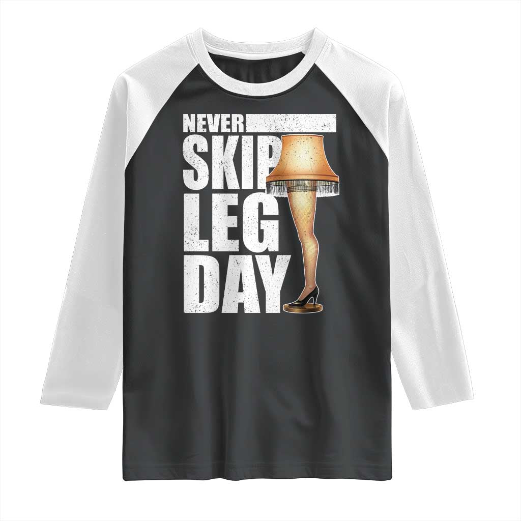Funny Never Skip Leg Day Christmas Movie Raglan Shirt Italian Leg Lamp - Wonder Print Shop