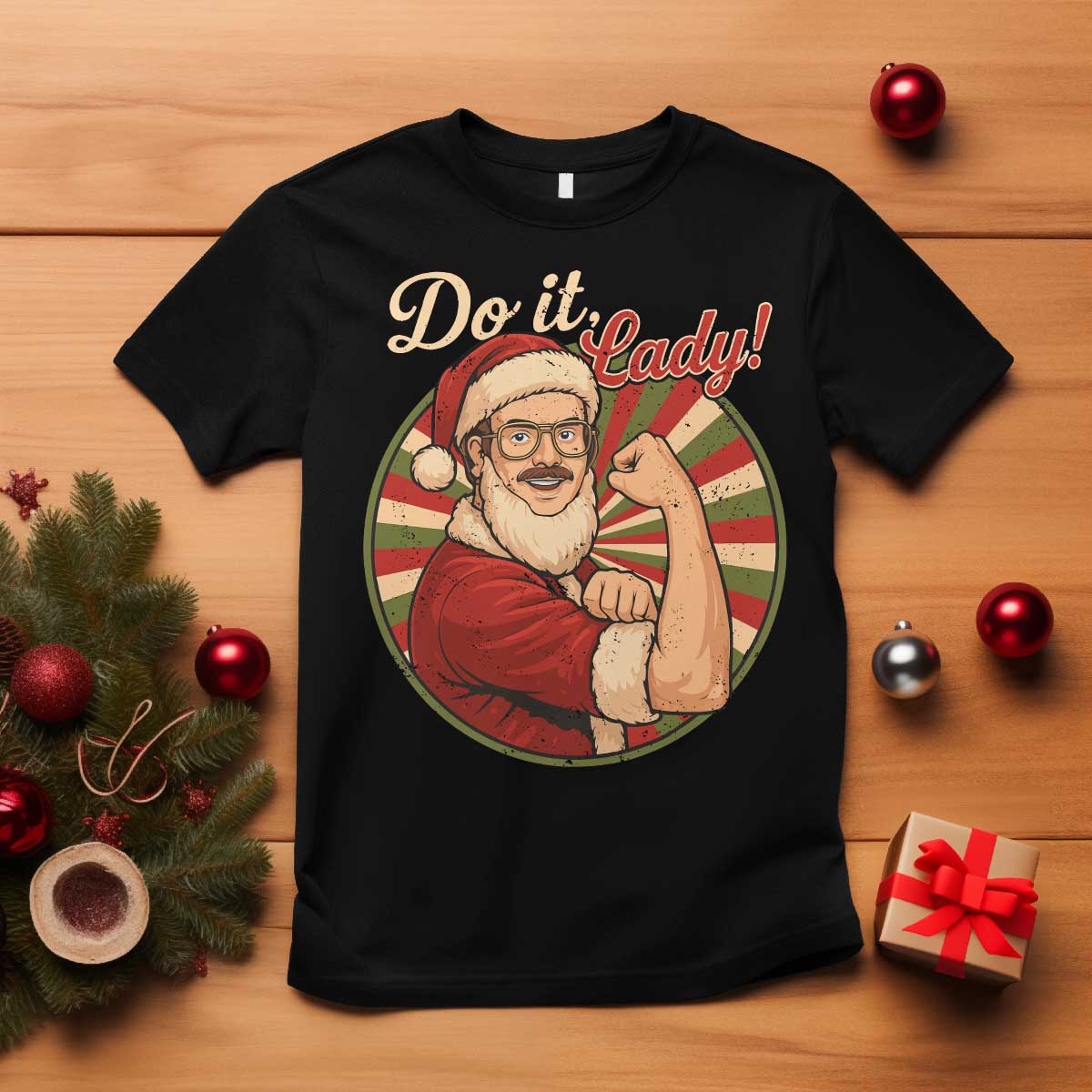 Funny Christmas Do It Lady T Shirt Mustache Guy Meme Santa Cosplay - Wonder Print Shop