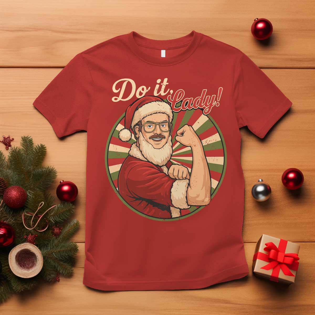 Funny Christmas Do It Lady T Shirt Mustache Guy Meme Santa Cosplay - Wonder Print Shop