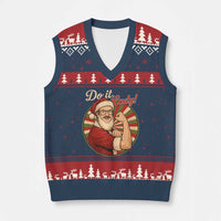 Funny Xmas Do It Lady V-Neck Knit Sweater Vest Mustache Guy Meme Santa Cosplay - Wonder Print Shop