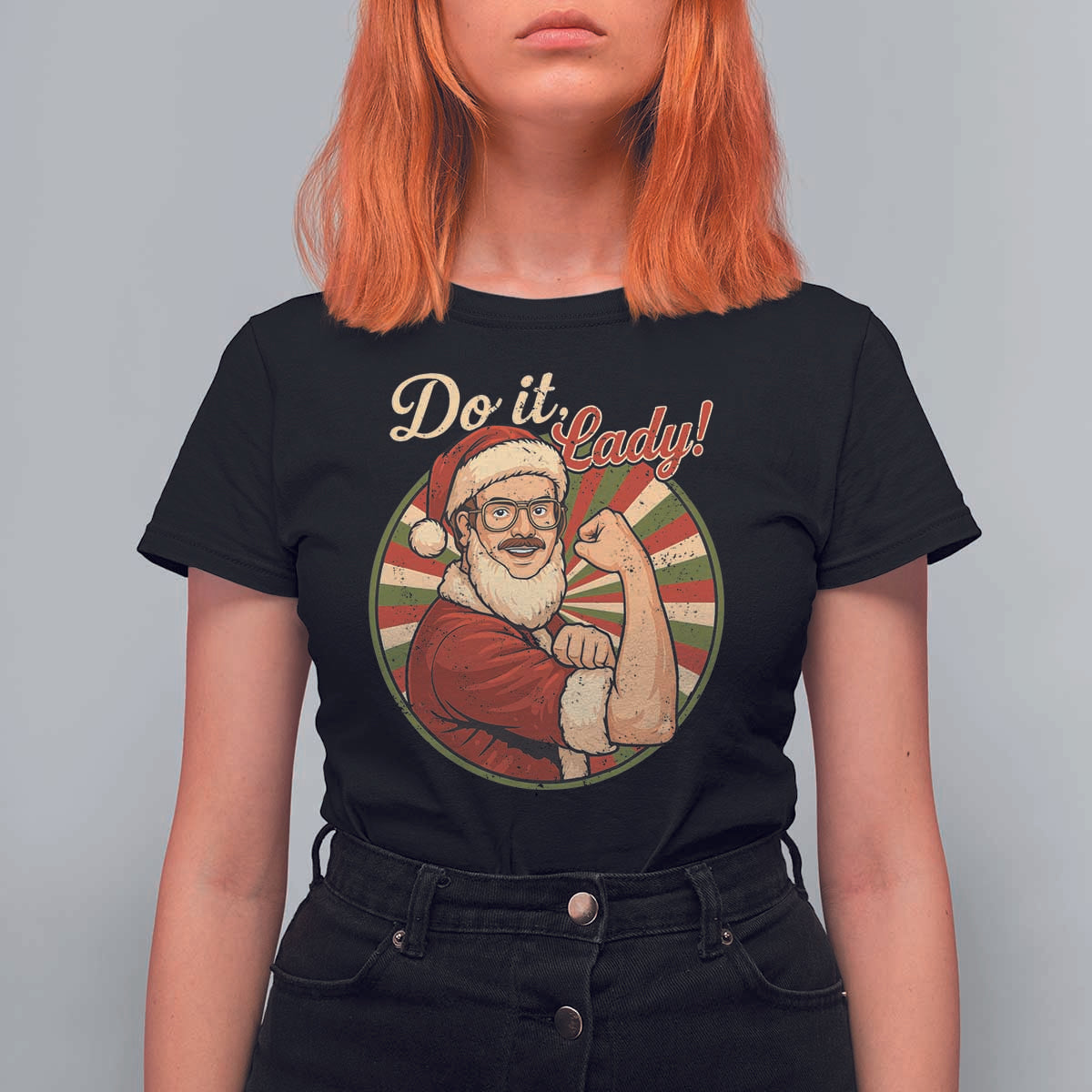 Funny Christmas Do It Lady T Shirt For Women Mustache Guy Meme Santa Cosplay - Wonder Print Shop