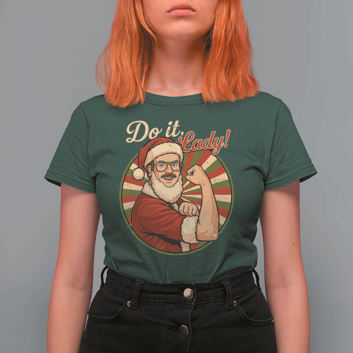 Funny Christmas Do It Lady T Shirt For Women Mustache Guy Meme Santa Cosplay - Wonder Print Shop