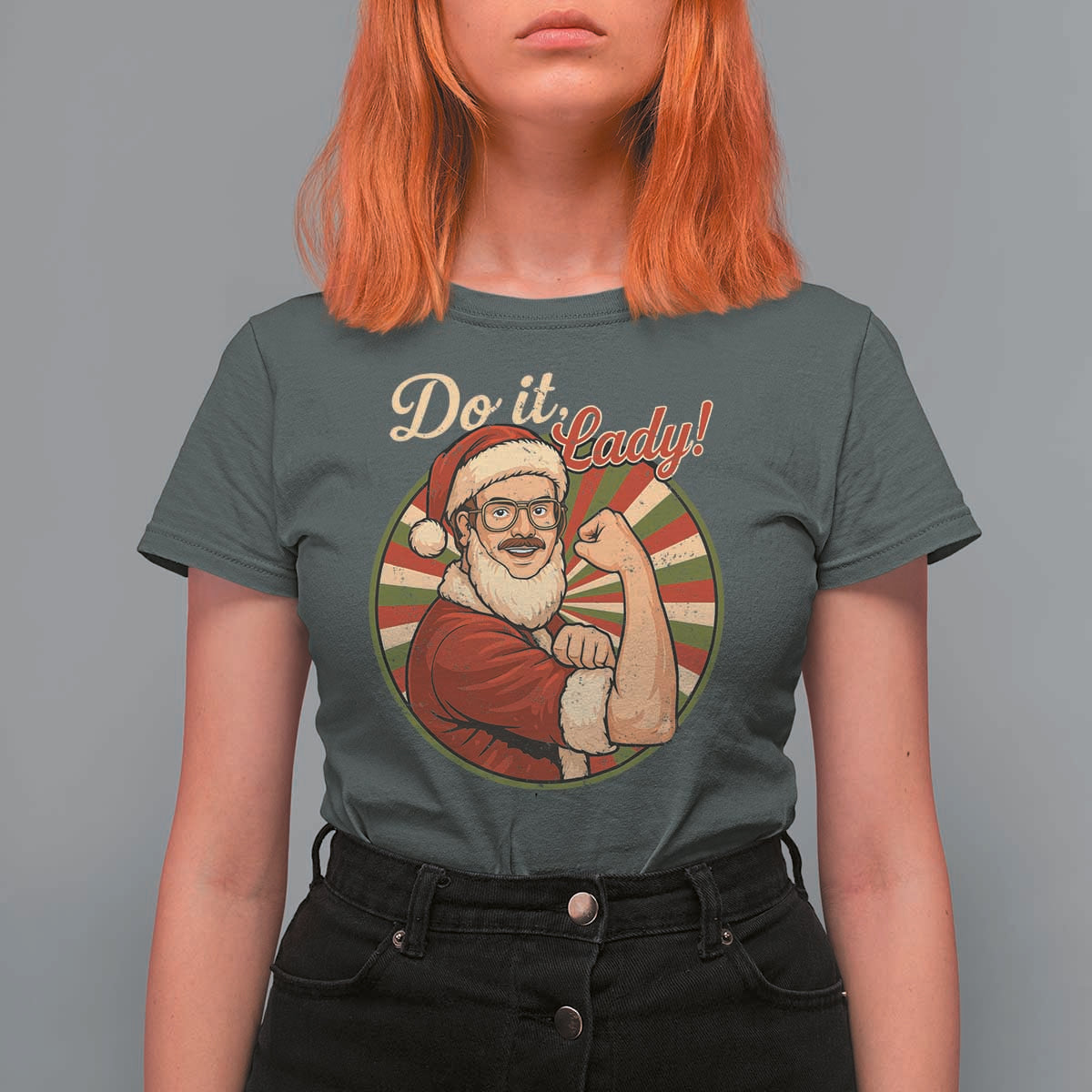 Funny Christmas Do It Lady T Shirt For Women Mustache Guy Meme Santa Cosplay - Wonder Print Shop