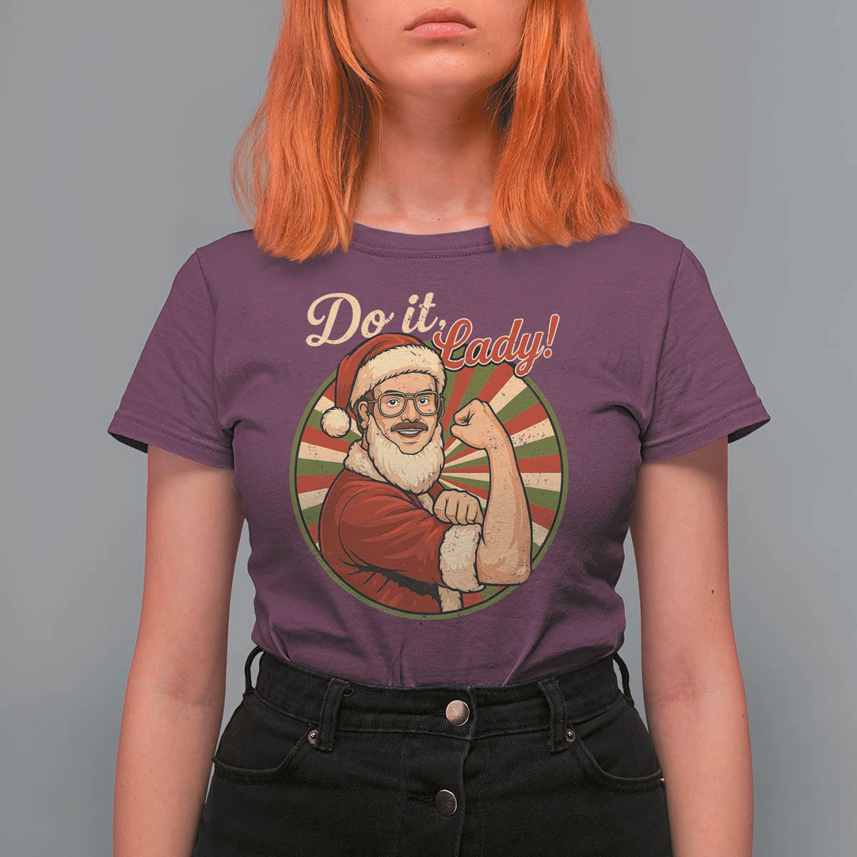 Funny Christmas Do It Lady T Shirt For Women Mustache Guy Meme Santa Cosplay - Wonder Print Shop