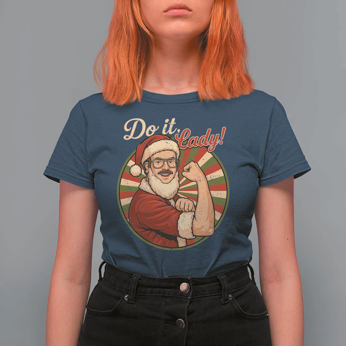 Funny Christmas Do It Lady T Shirt For Women Mustache Guy Meme Santa Cosplay - Wonder Print Shop