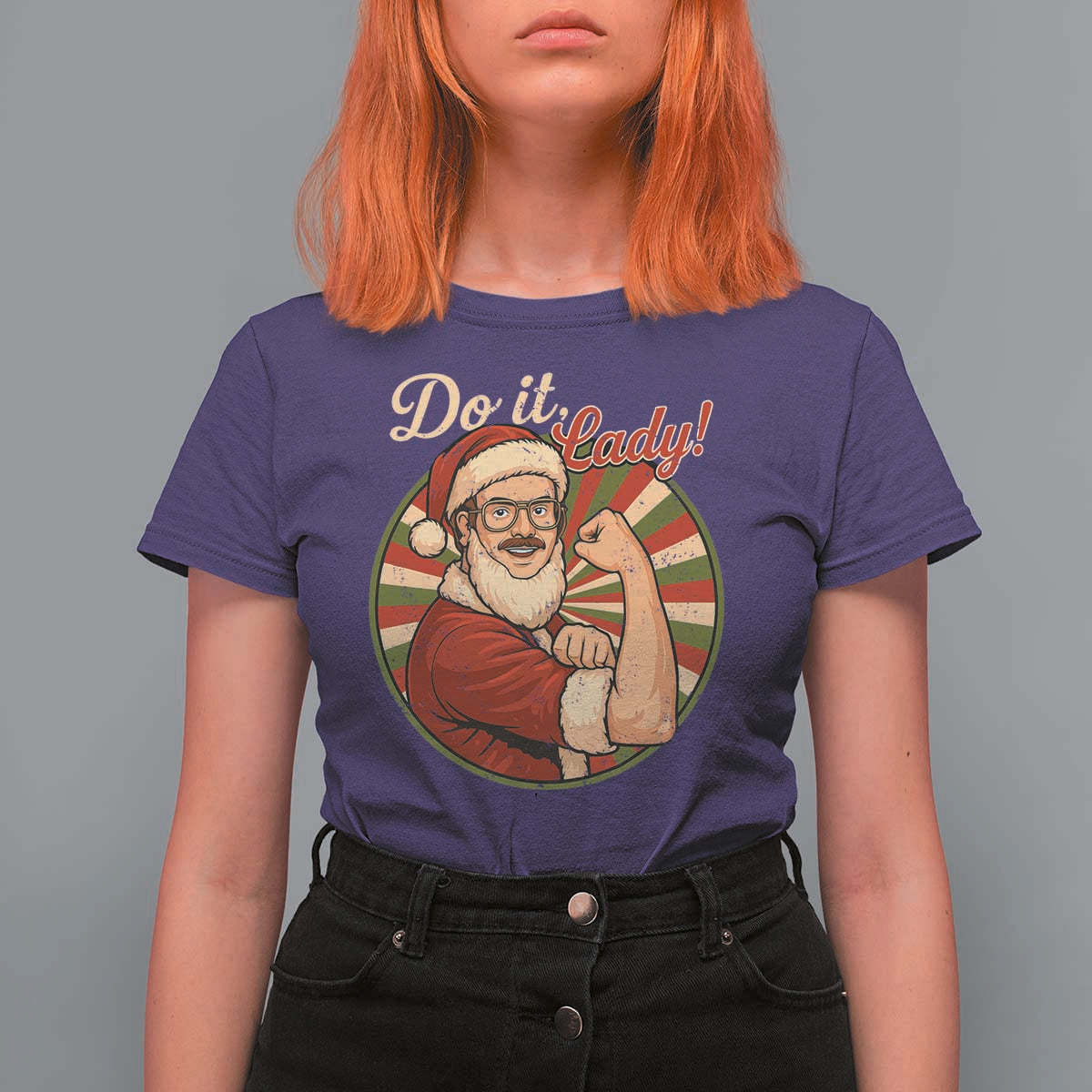 Funny Christmas Do It Lady T Shirt For Women Mustache Guy Meme Santa Cosplay - Wonder Print Shop