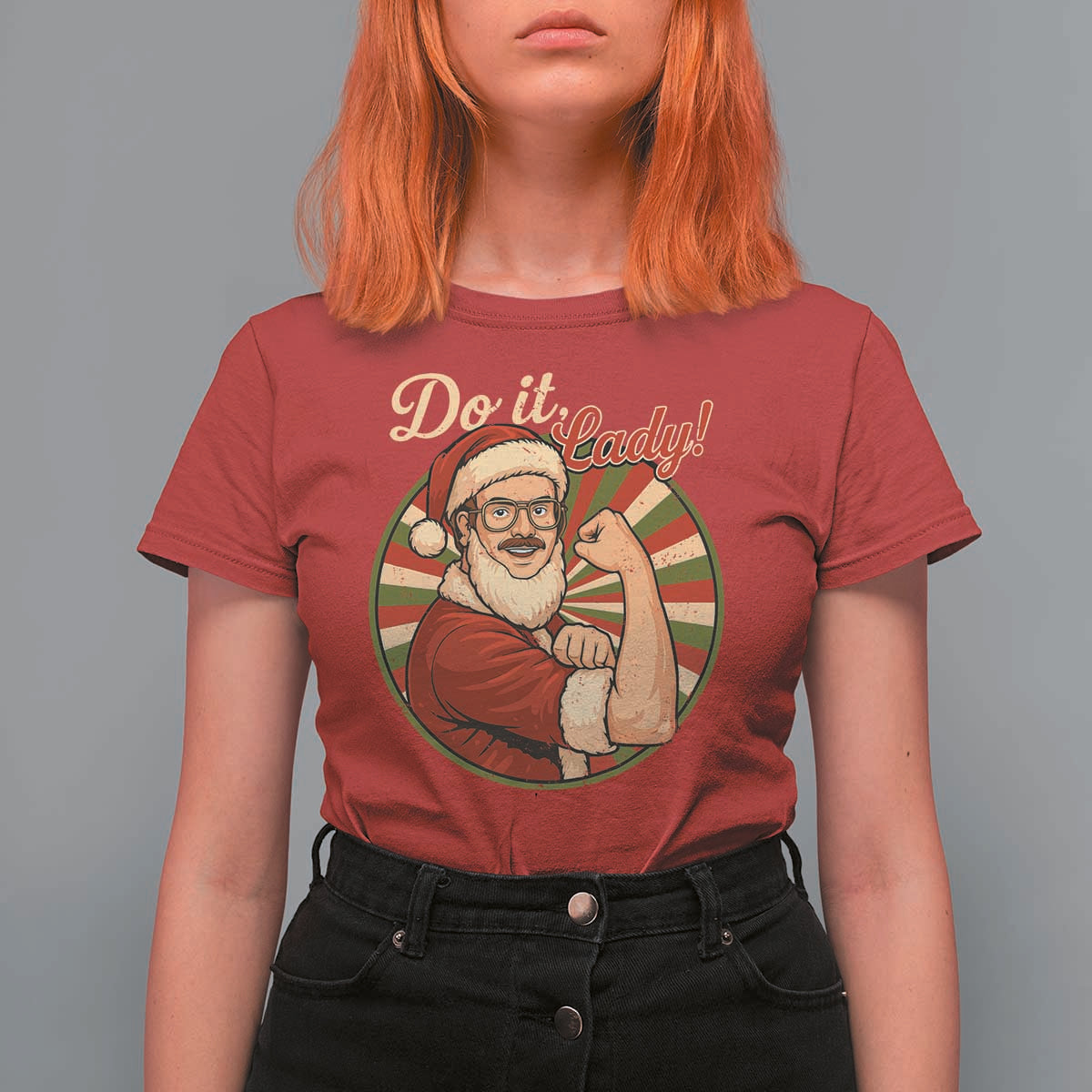 Funny Christmas Do It Lady T Shirt For Women Mustache Guy Meme Santa Cosplay - Wonder Print Shop