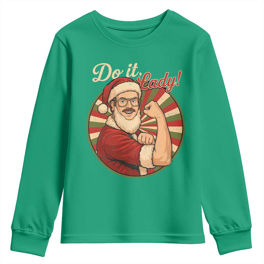 Funny Christmas Do It Lady Youth Sweatshirt Mustache Guy Meme Santa Cosplay - Wonder Print Shop
