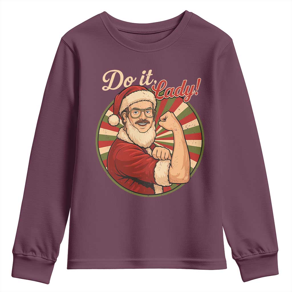 Funny Christmas Do It Lady Youth Sweatshirt Mustache Guy Meme Santa Cosplay - Wonder Print Shop