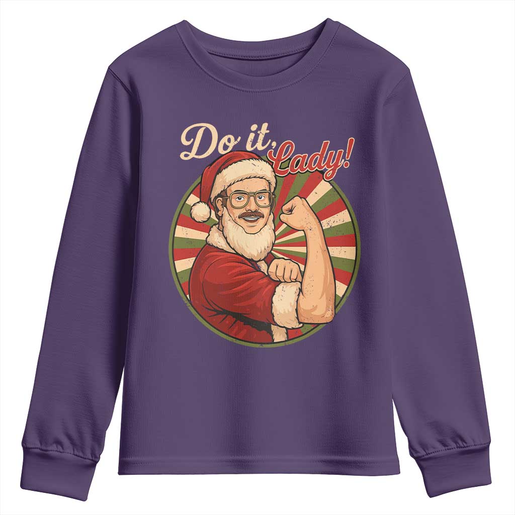Funny Christmas Do It Lady Youth Sweatshirt Mustache Guy Meme Santa Cosplay - Wonder Print Shop