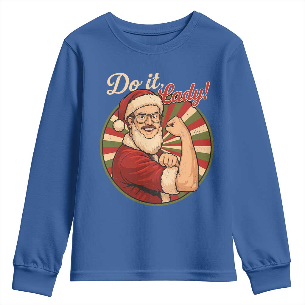 Funny Christmas Do It Lady Youth Sweatshirt Mustache Guy Meme Santa Cosplay - Wonder Print Shop