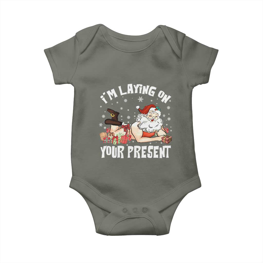 Funny Naughty Christmas Santa Baby Onesie I'm Laying On Your Present - Wonder Print Shop
