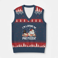 Funny Naughty Xmas Santa V-Neck Knit Sweater Vest I'm Laying On Your Present - Wonder Print Shop