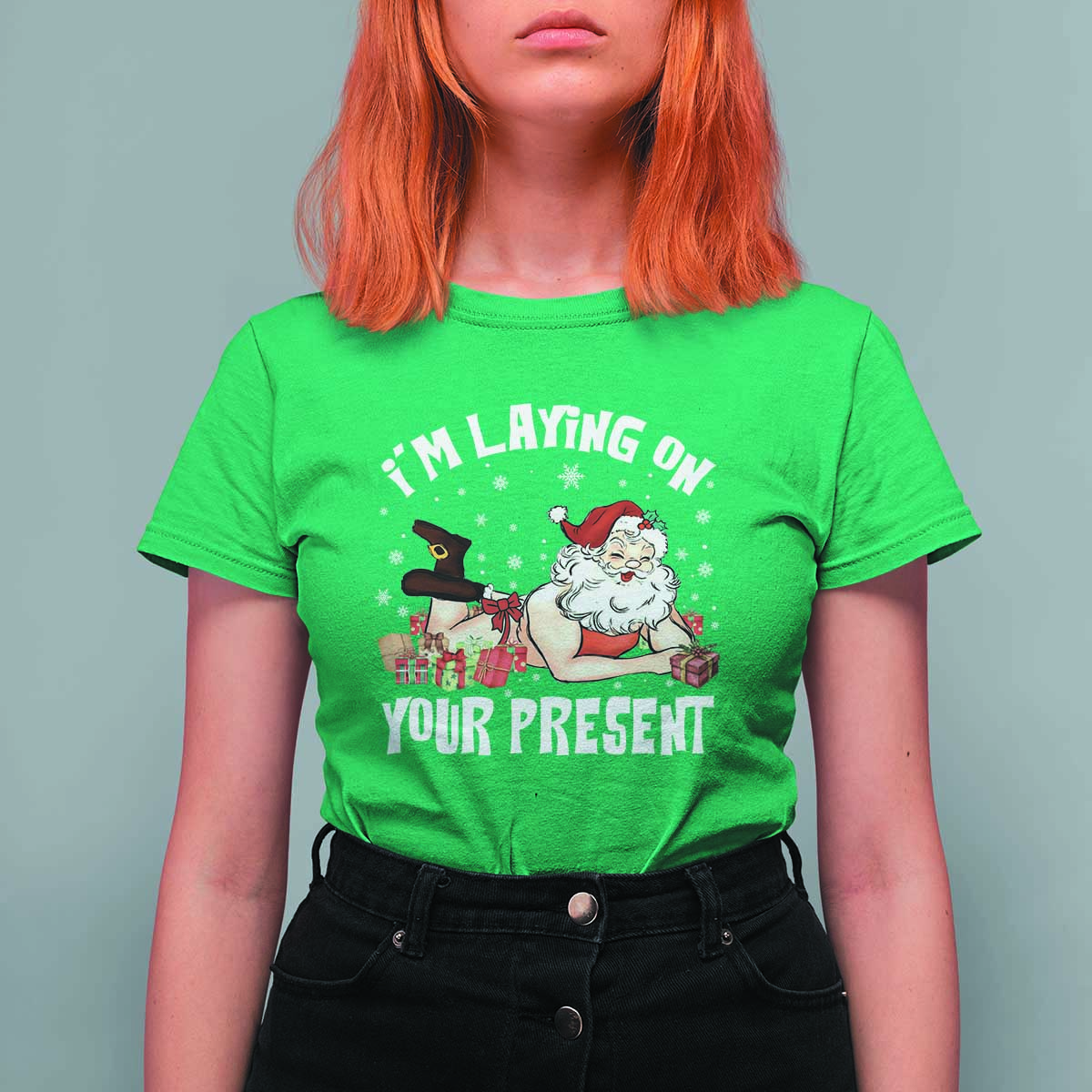 Funny Naughty Christmas Santa T Shirt For Women I'm Laying On Your Present - Wonder Print Shop