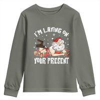 Funny Naughty Christmas Santa Youth Sweatshirt I'm Laying On Your Present - Wonder Print Shop