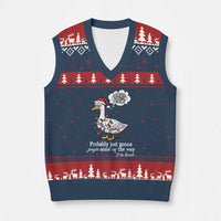 Probably Just Gonna Jingle Some Of The Way I'm Tired V-Neck Knit Sweater Vest Funny Xmas Goose - Wonder Print Shop