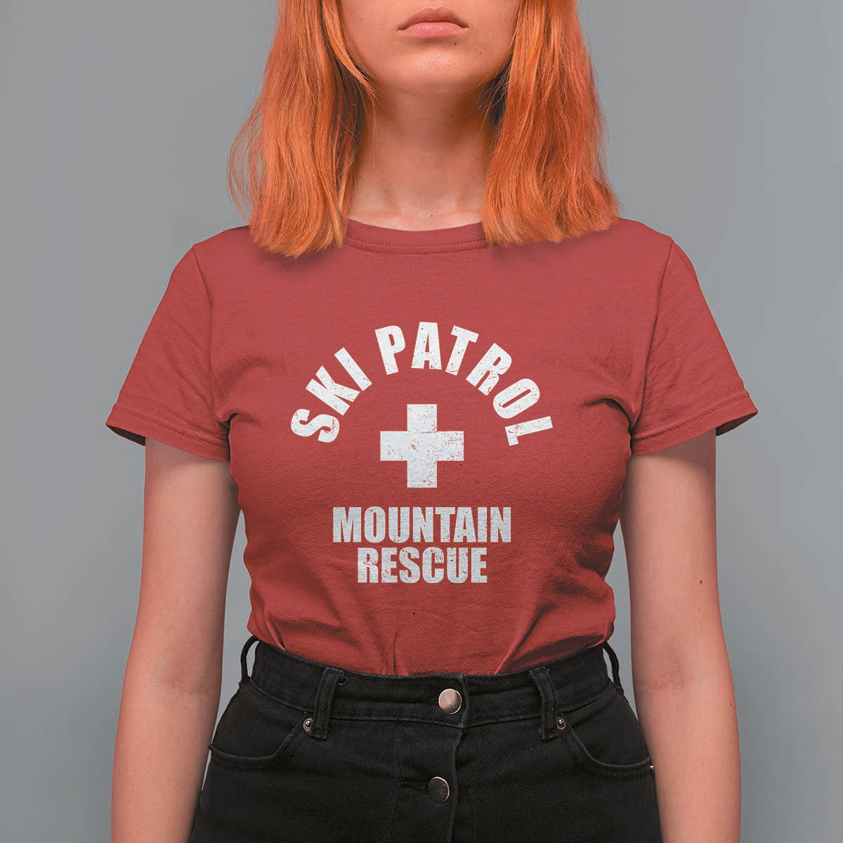 Ski Patrol Mountain Rescue T Shirt For Women Winter Slopes Skiing Snowboarding - Wonder Print Shop