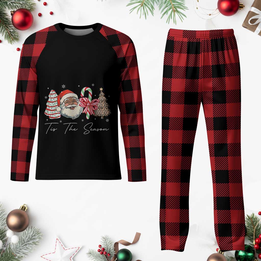 Funny Black Christmas Plaid Pajama Set Tis The Season African American Santa - Wonder Print Shop