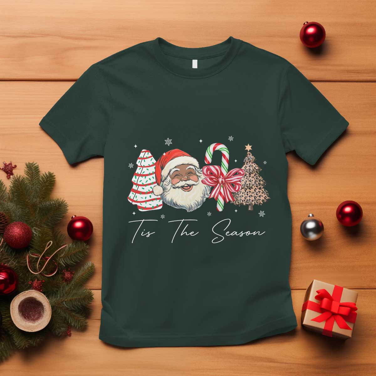 Funny Black Christmas T Shirt Tis The Season African American Santa - Wonder Print Shop