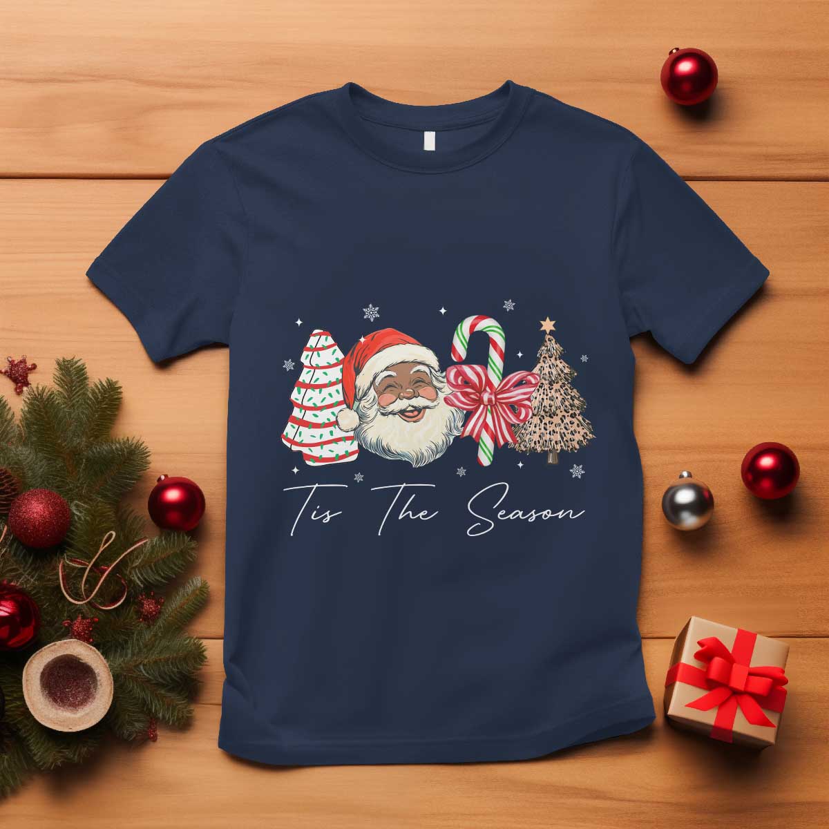 Funny Black Christmas T Shirt Tis The Season African American Santa - Wonder Print Shop