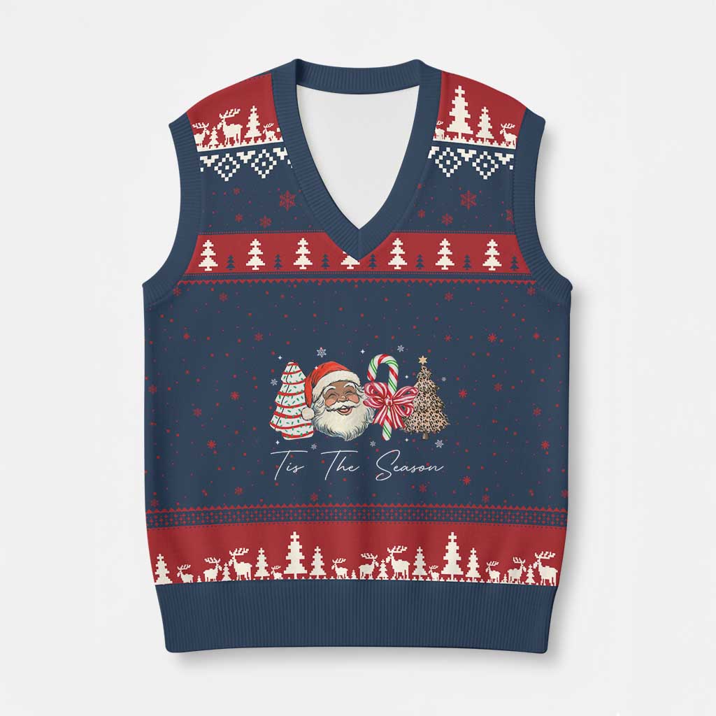 Funny Black Xmas V-Neck Knit Sweater Vest Tis The Season African American Santa - Wonder Print Shop