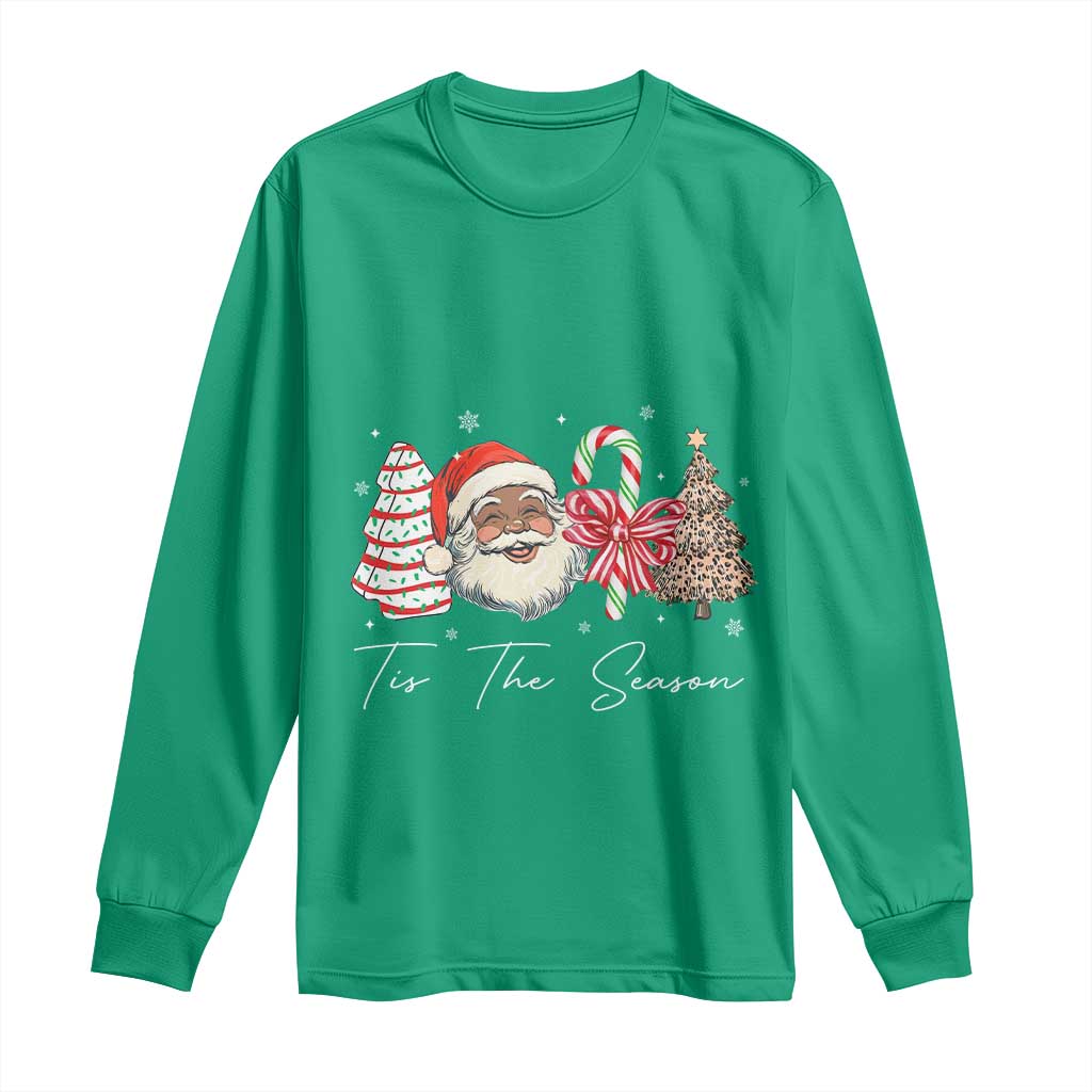 Funny Black Christmas Long Sleeve Shirt Tis The Season African American Santa - Wonder Print Shop