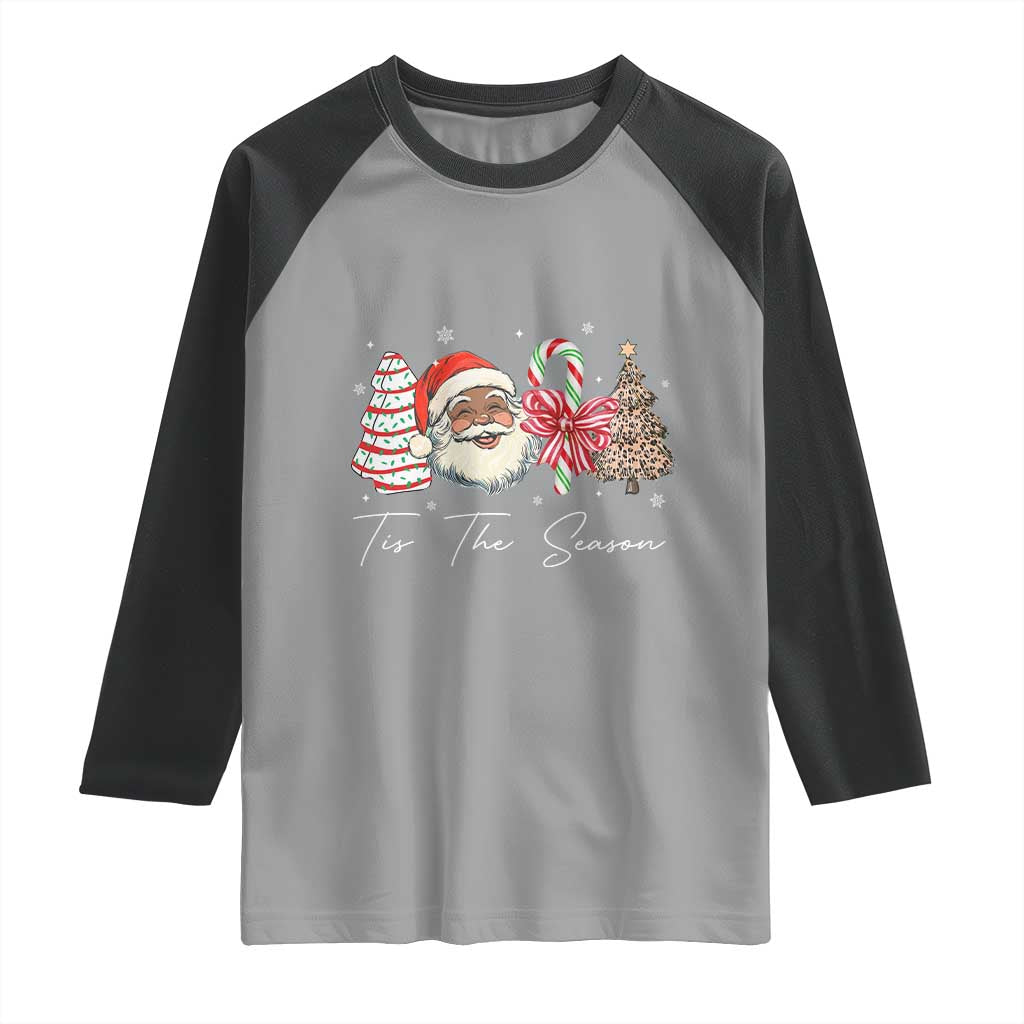 Funny Black Christmas Raglan Shirt Tis The Season African American Santa - Wonder Print Shop