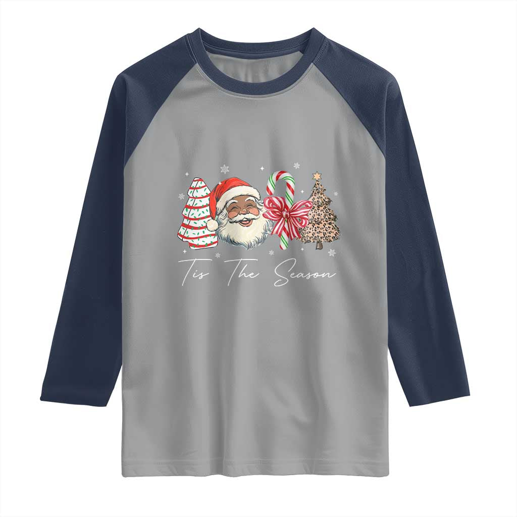 Funny Black Christmas Raglan Shirt Tis The Season African American Santa - Wonder Print Shop