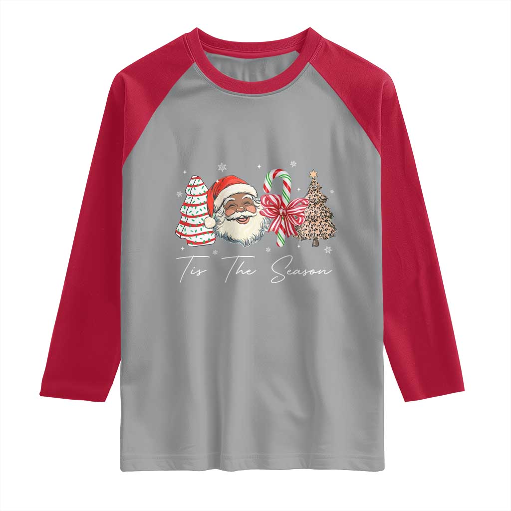 Funny Black Christmas Raglan Shirt Tis The Season African American Santa - Wonder Print Shop