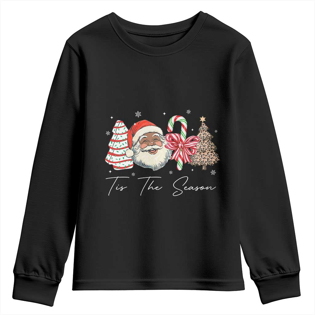 Funny Black Christmas Youth Sweatshirt Tis The Season African American Santa - Wonder Print Shop